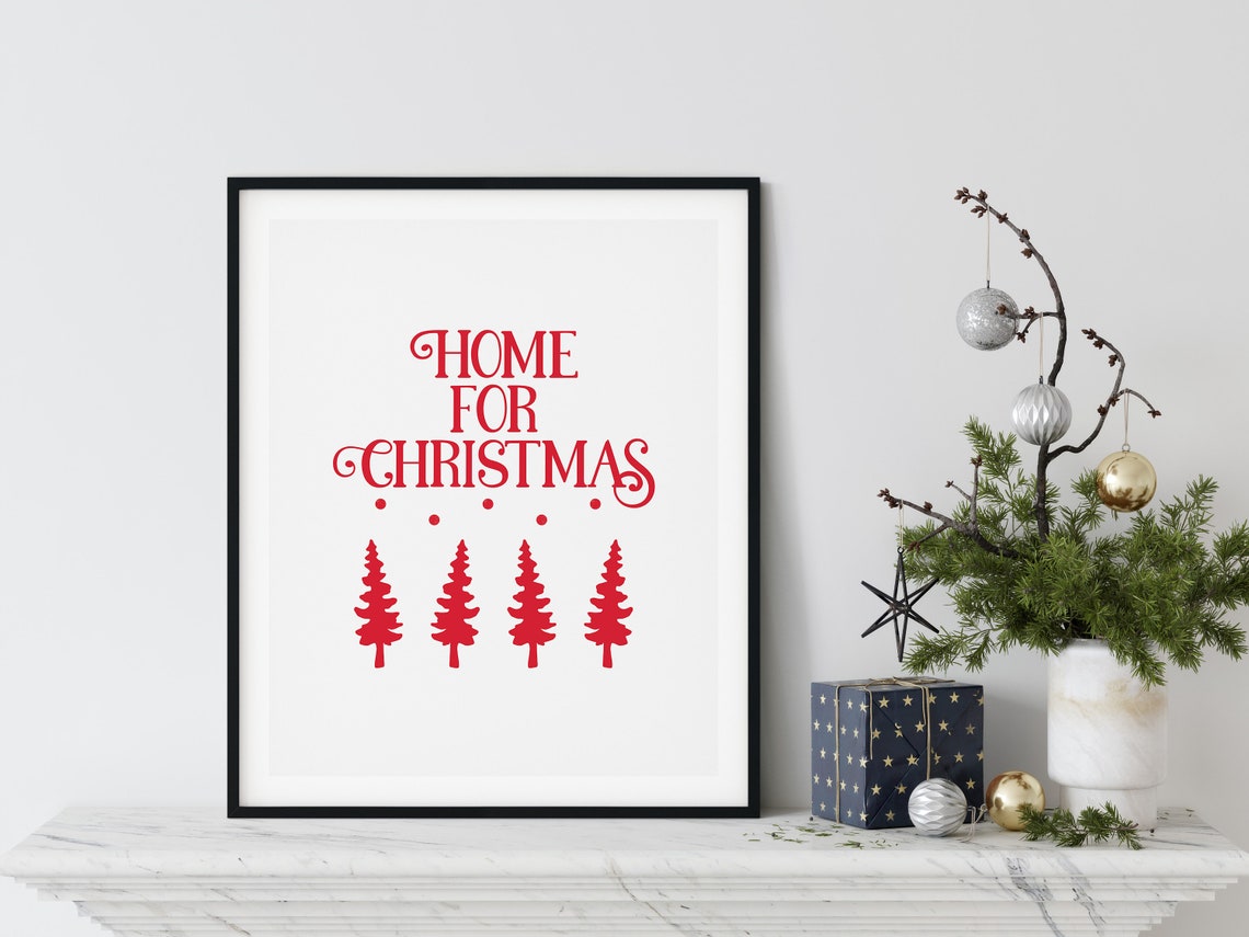Home for Christmas Red Trees Festive Lettering Holiday Wall Poster - Image 3
