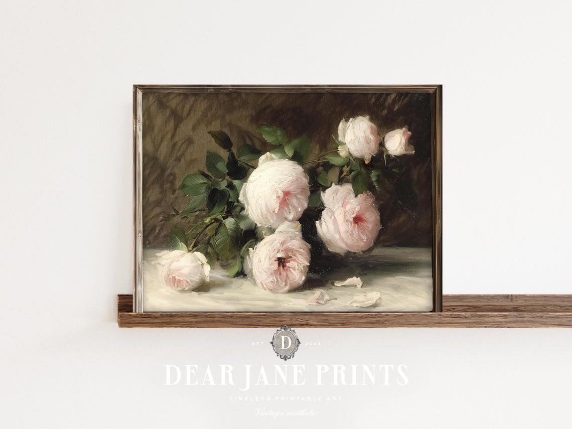 Blush Pink Peonies Cluster Dark Romantic Classic Floral Still Poster - Image 2