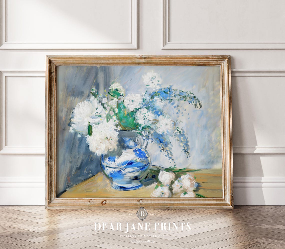 White Flowers in Blue and White Porcelain Vase Impressionist Poster