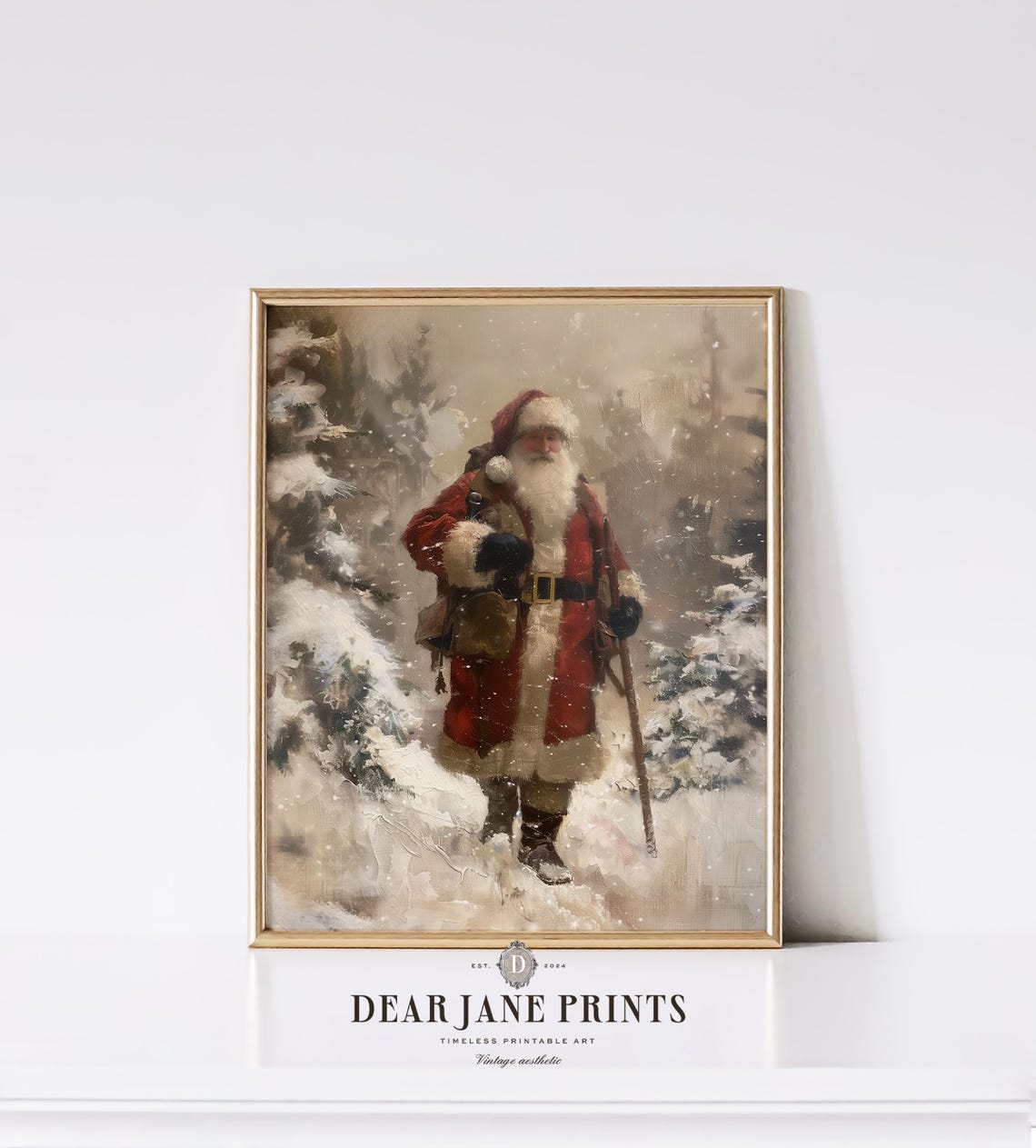 Santa Claus Trekking Through Winter Forest With Staff And Sack Poster - Image 2