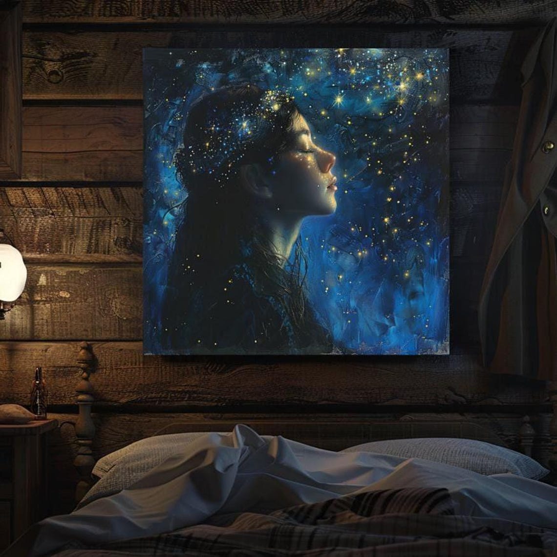 Celestial Woman with Stars in Her Hair Deep Blue Night Sky Poster