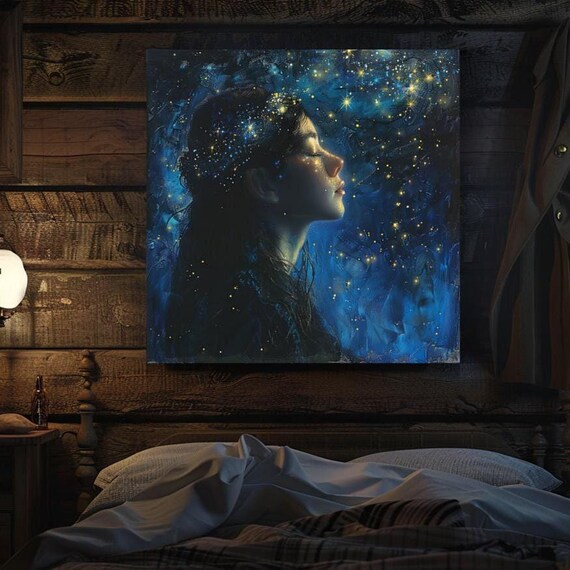 Celestial Woman with Stars in Her Hair Deep Blue Night Sky Poster