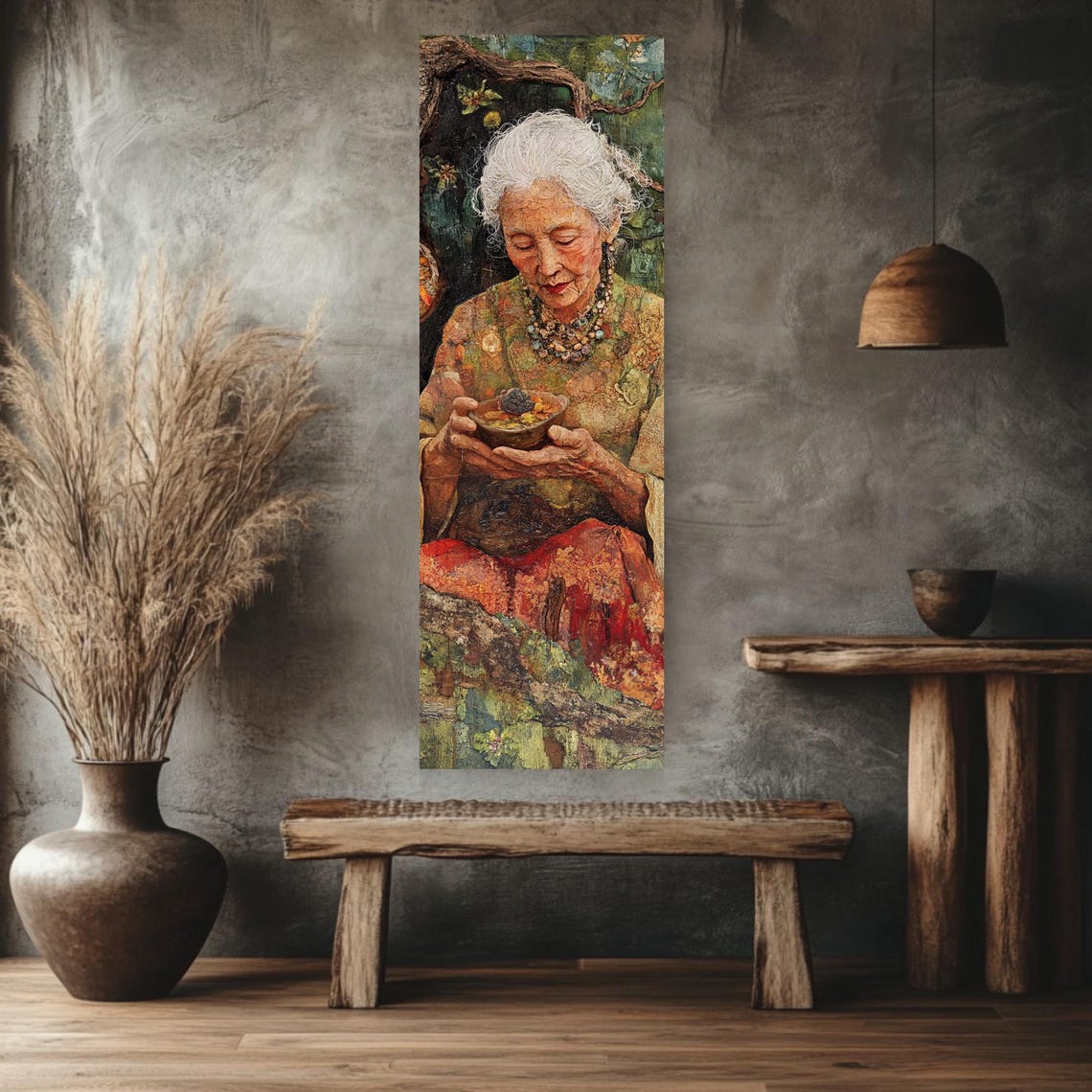 Elderly Woman Holding Bowl of Berries Tall Narrow Boho Art Print - Image 2