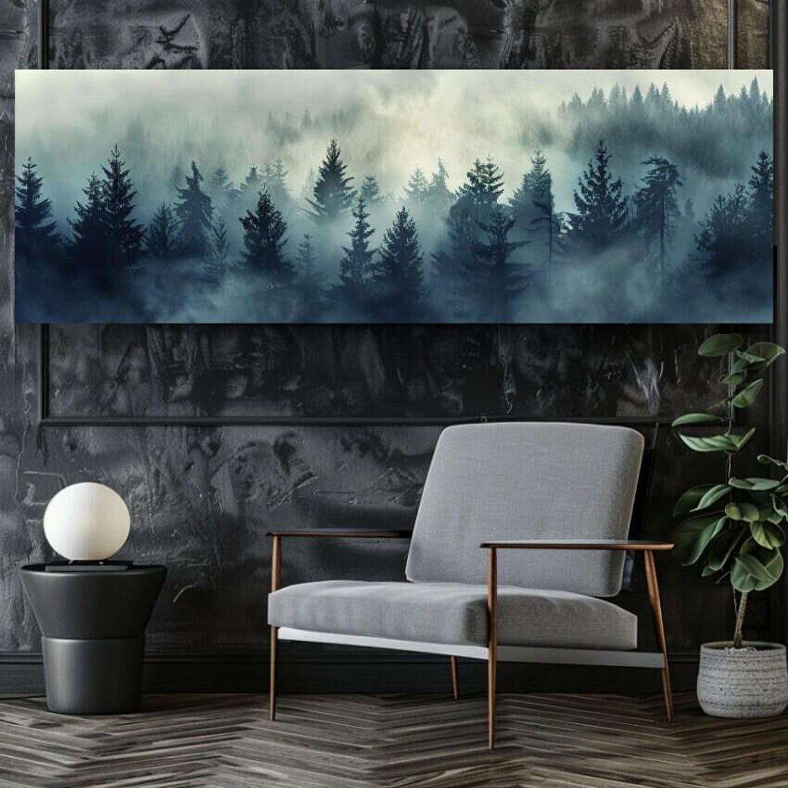 Foggy Blue Pine Forest Panorama Misty Mountain Trees Nature Poster