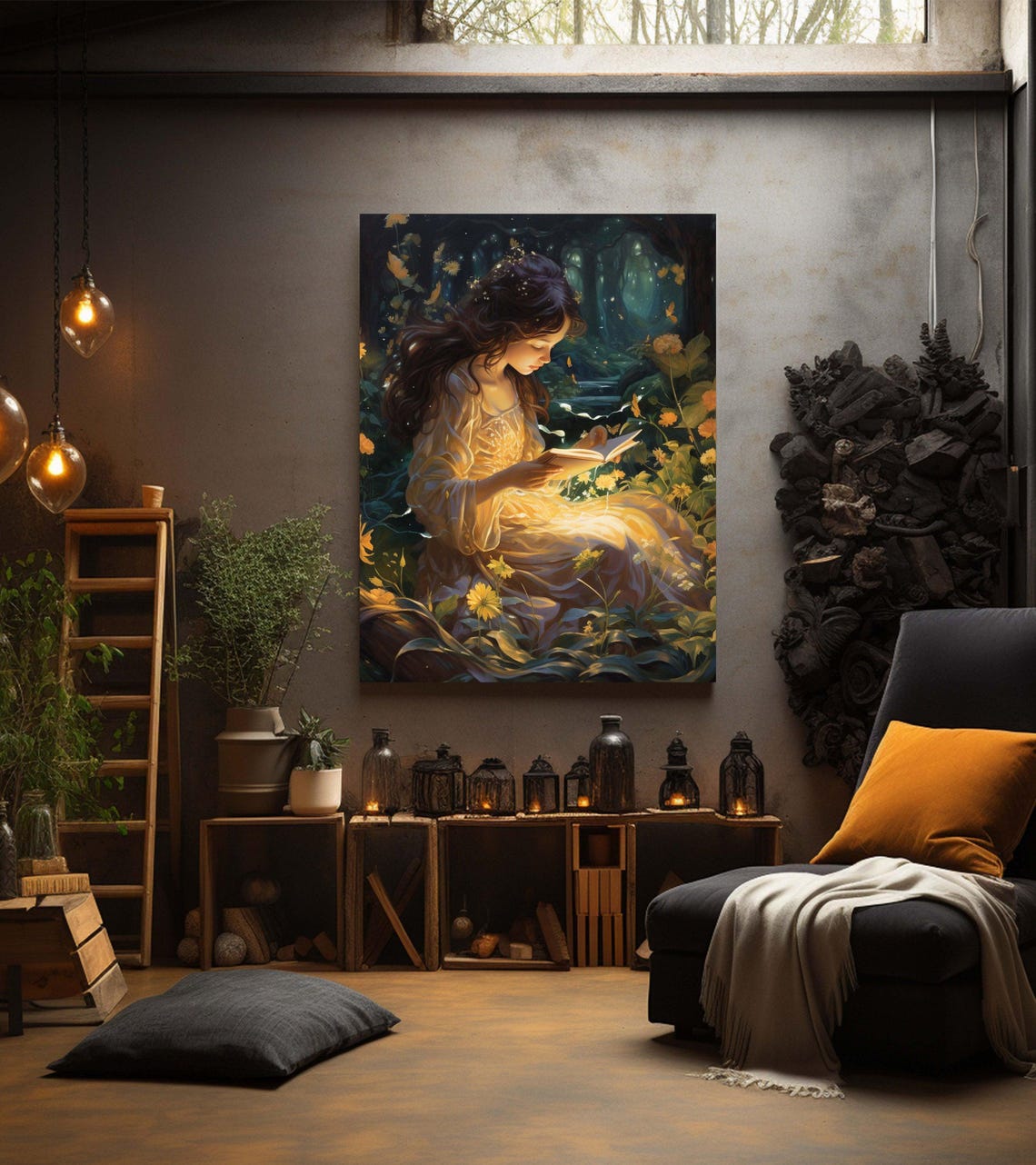 Girl Reading Glowing Book In Enchanted Wildflower Forest Poster - Image 3