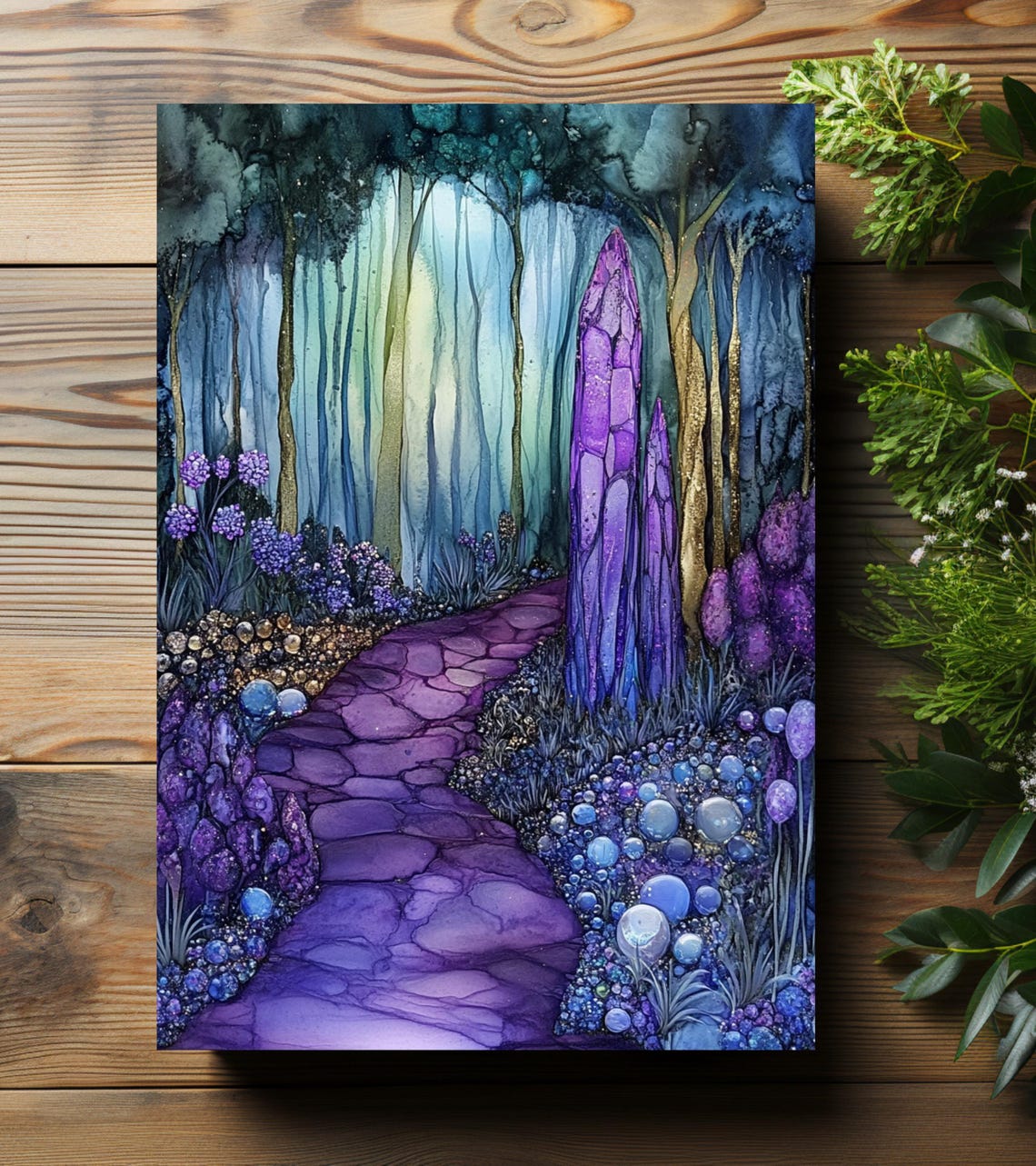 Amethyst Crystal Forest Purple Watercolor Pathway Art Poster - Image 2