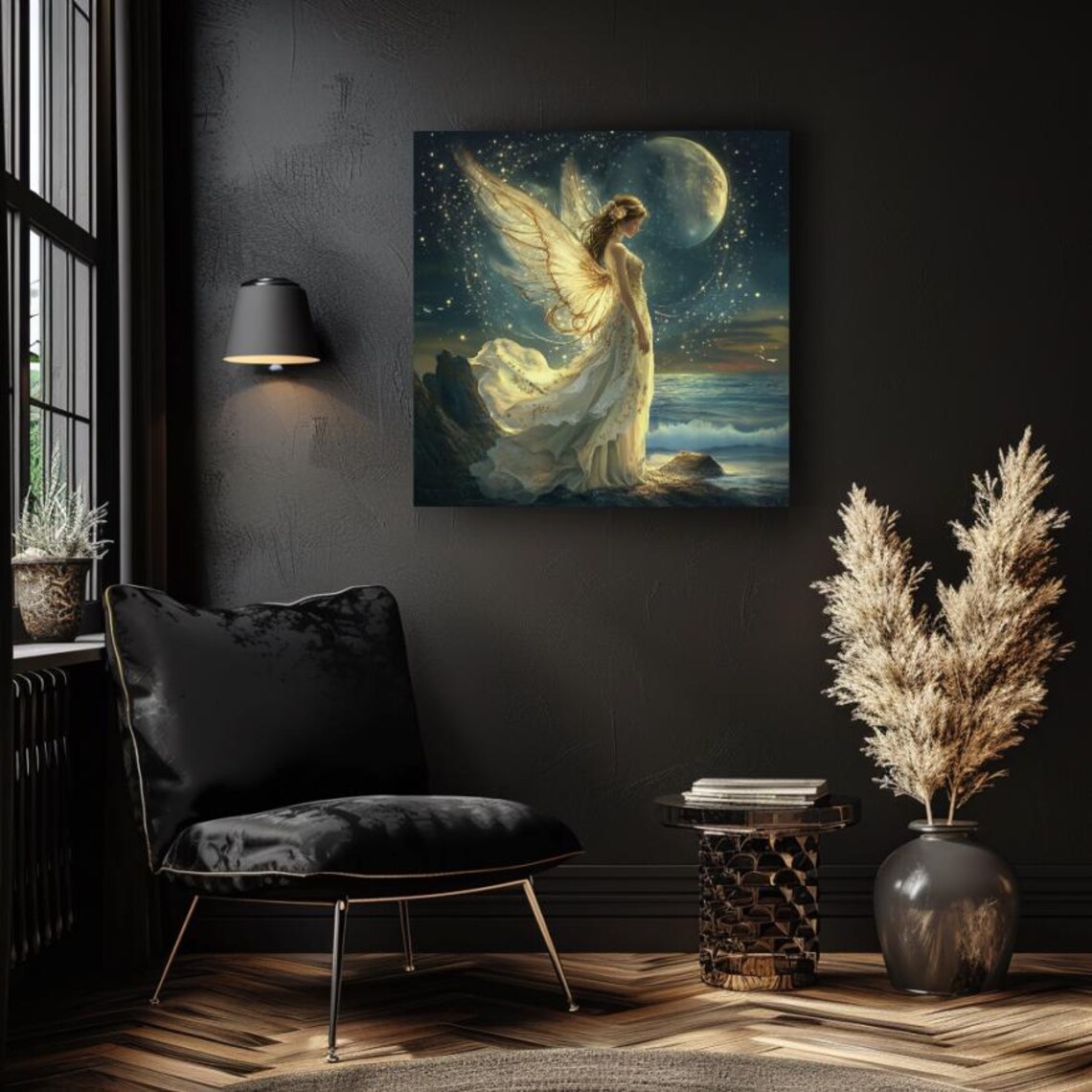 Moonlit Fairy With Golden Wings Over The Ocean Fantasy Poster - Image 3