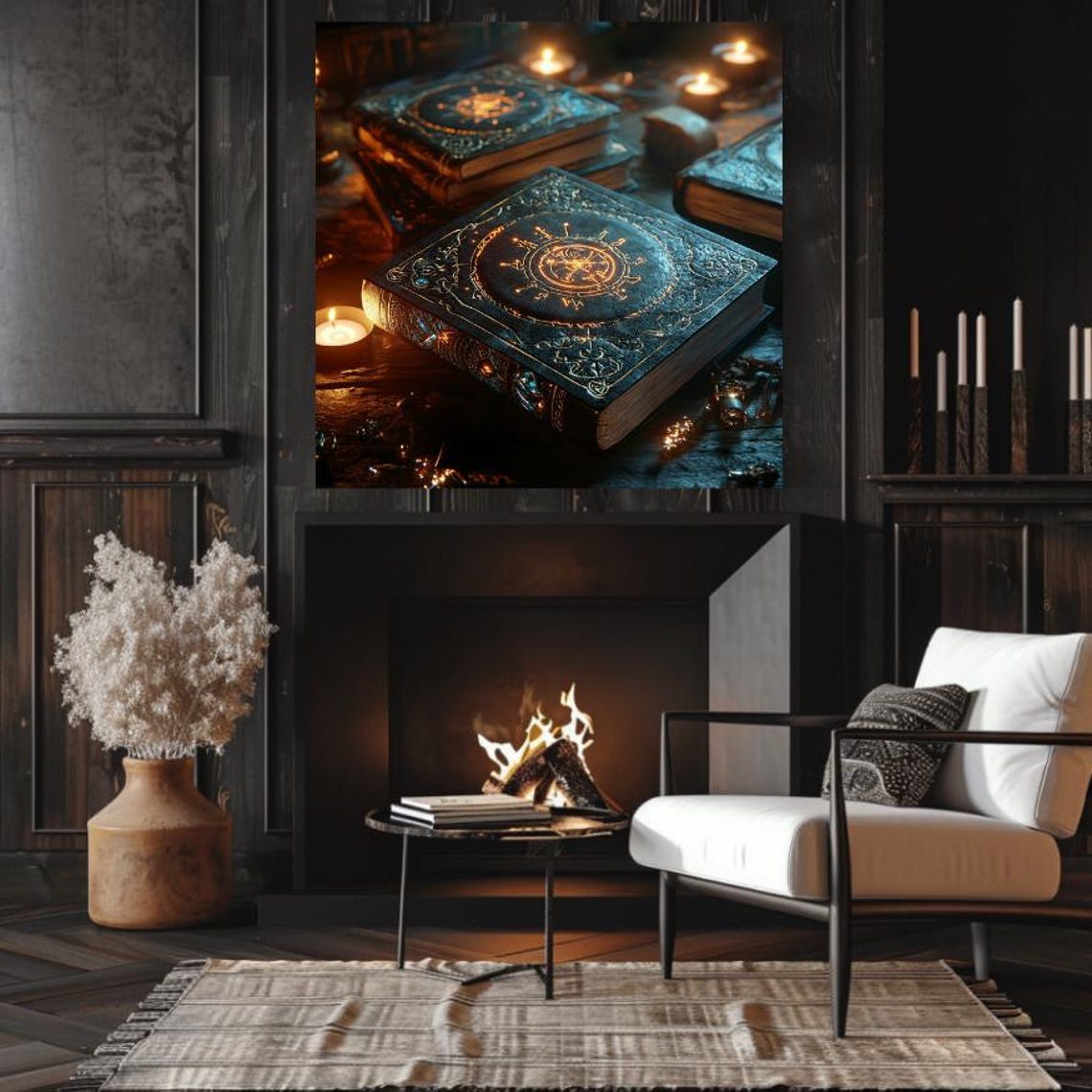 Ancient Spell Books With Glowing Runes By Candlelight Dark Poster - Image 3