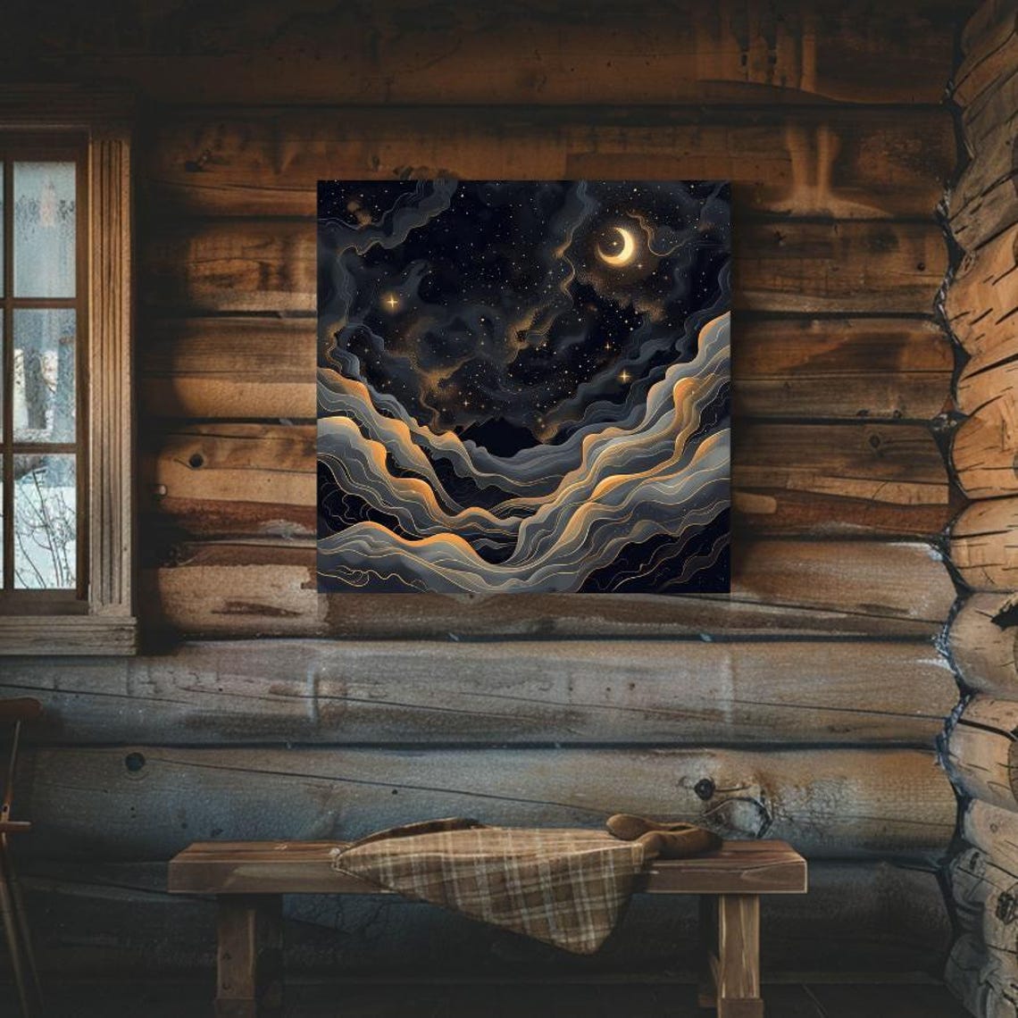Moody Black And Gold Celestial Dark Mystical Night Sky Art Square Wall Decor Mystical Celestial Living Room Ready To Hang - Image 3