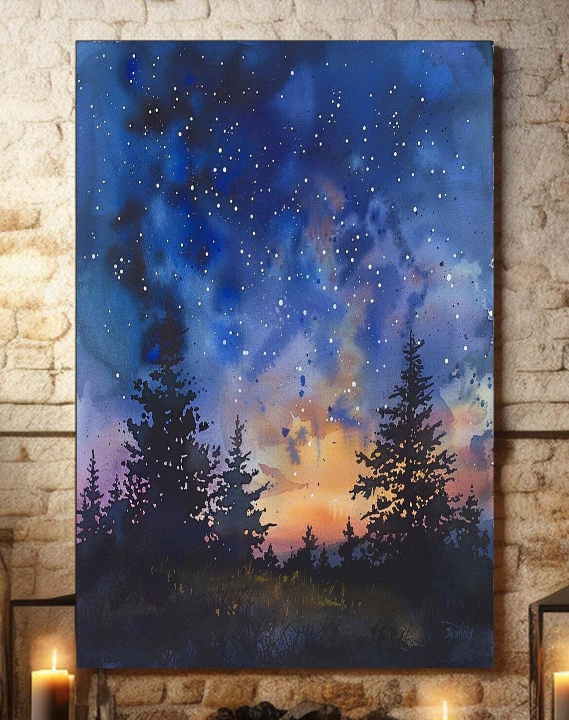 Mystical Starry Night Sky Wall Art Starry Night Sky Abstract Night Sky Watercolor Art