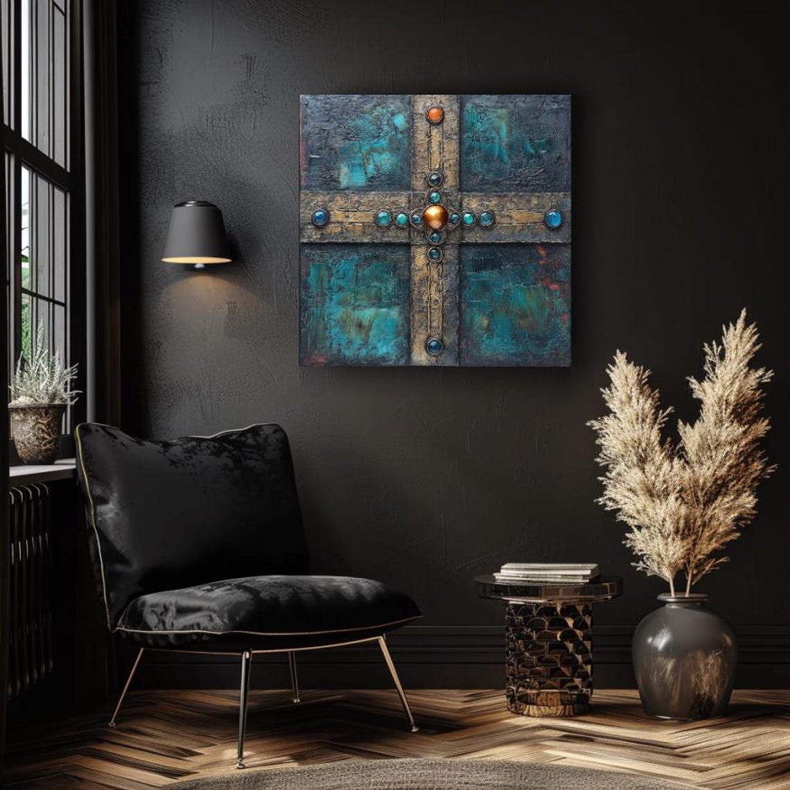 Medieval Gemstone Cross With Turquoise And Amber Stones Poster - Image 3