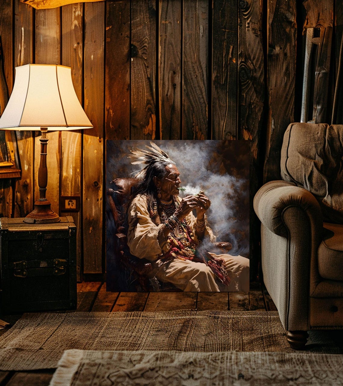 Elder Shaman Smudging Sage Portrait Native Wisdom Art Poster - Image 4