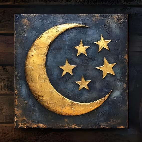Vintage Celestial Art Moon Wall Art Nature Wall Art Ready To Hang Mystical Home Large College Dorm Decor Square Wall Art