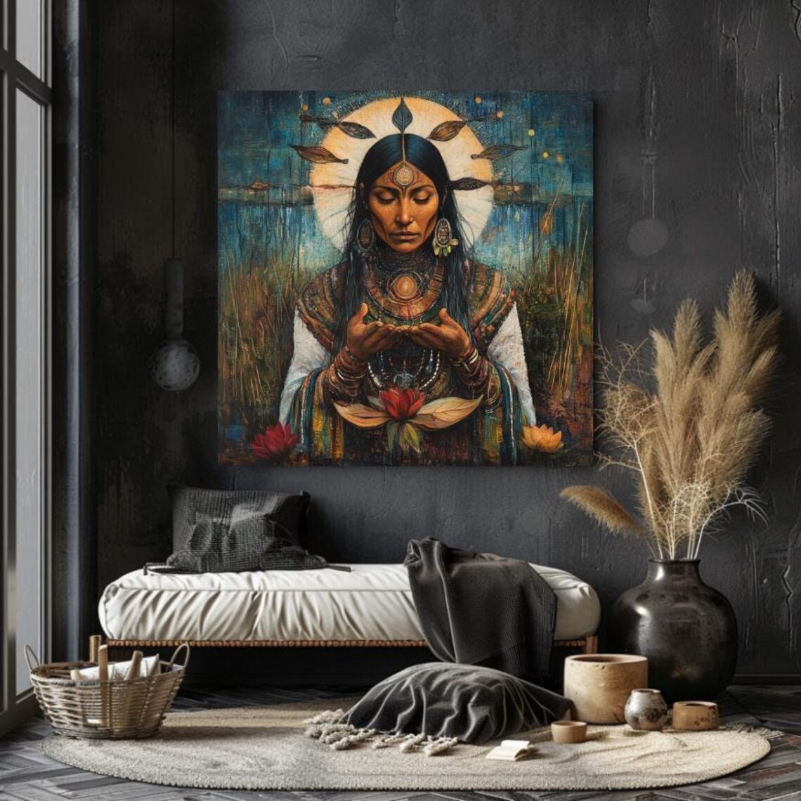 Divine Spiritual Mother with Halo Cupped Hands Sacred Feminine Poster