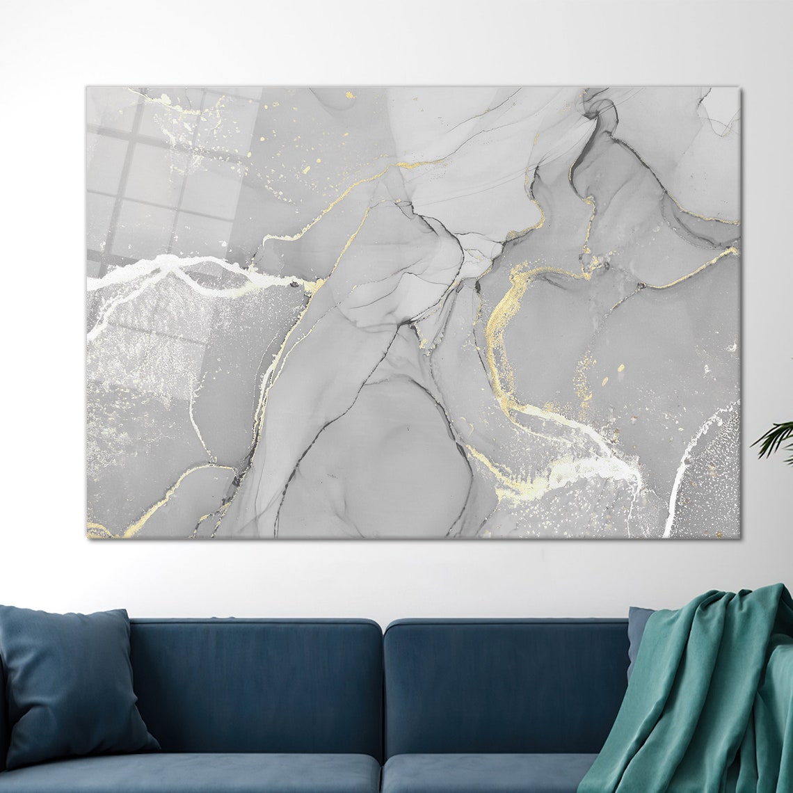 Gray Gold Marble Alcohol Ink Abstract Elegant Modern Art Poster - Image 2
