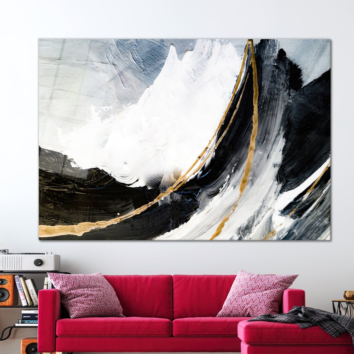 Black White Gold Abstract Brush Strokes Modern Minimalist Poster - Image 2