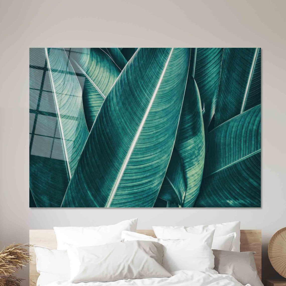Teal Tropical Palm Leaves Pattern Dark Botanical Leafy Poster - Image 2