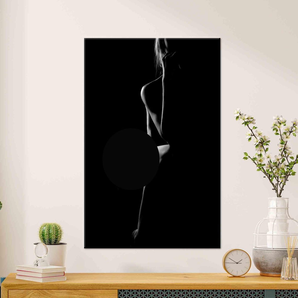Black and White Nude Woman Profile Fine Art Silhouette Photo Poster