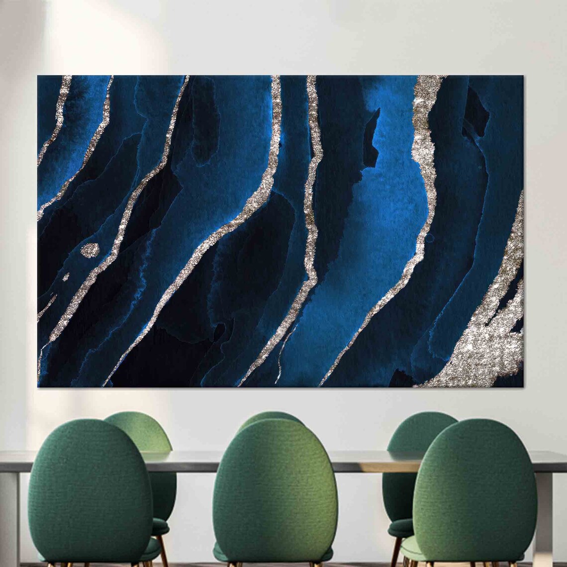 Navy Blue Marble Abstract Glass Art Poster