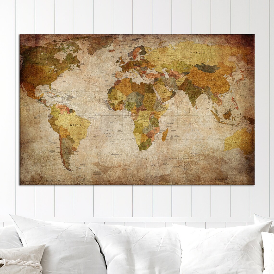World Atlas Wall Decor, World Map Poster for Living Room