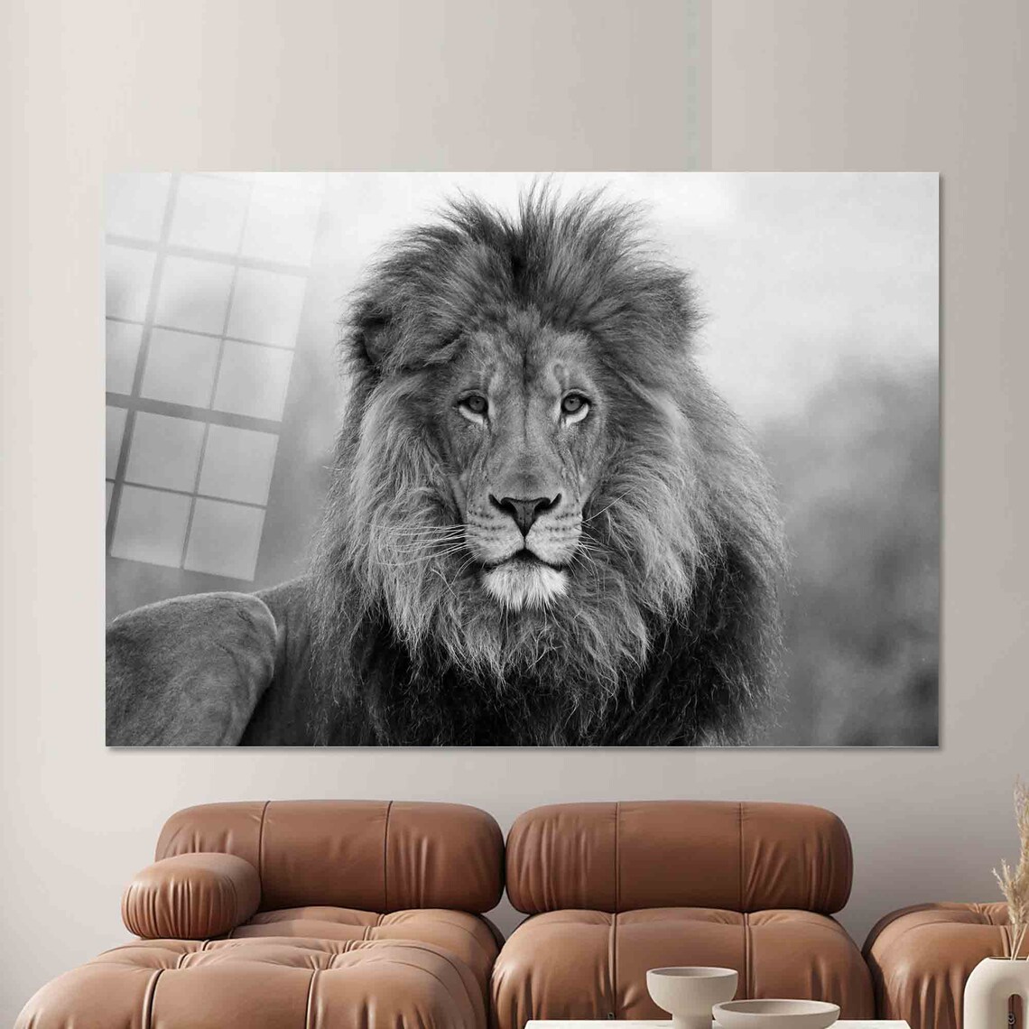 Black and White Lion Portrait Majestic Wildlife Photo Poster - Image 2