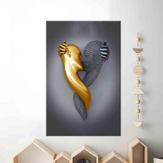 Kissing Couple Art Luxury Wall Art Gold And Silvery Art Modern Artwork 3d Tempered Glass Modern Wallpaper Gift Home Wall Art