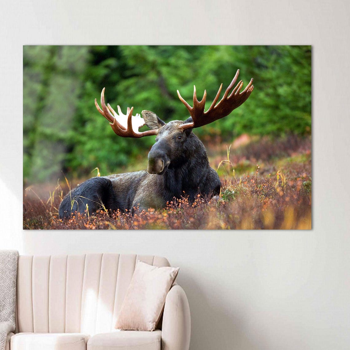 Bull Moose Resting Quietly In An Autumn Meadow Wildlife Poster - Image 2