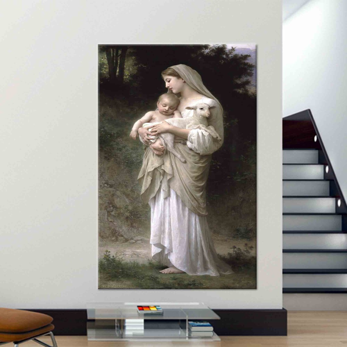 Virgin Mary and Baby Jesus with Lamb Art Print