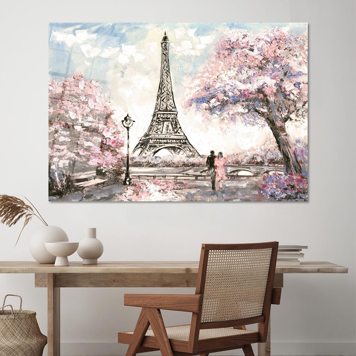 Eiffel Tower With Cherry Blossoms And Romantic Couple Poster - Image 2