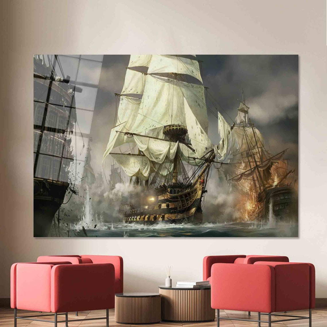 Tall Ships Naval Battle Cannons Dramatic Maritime History Art Poster - Image 2