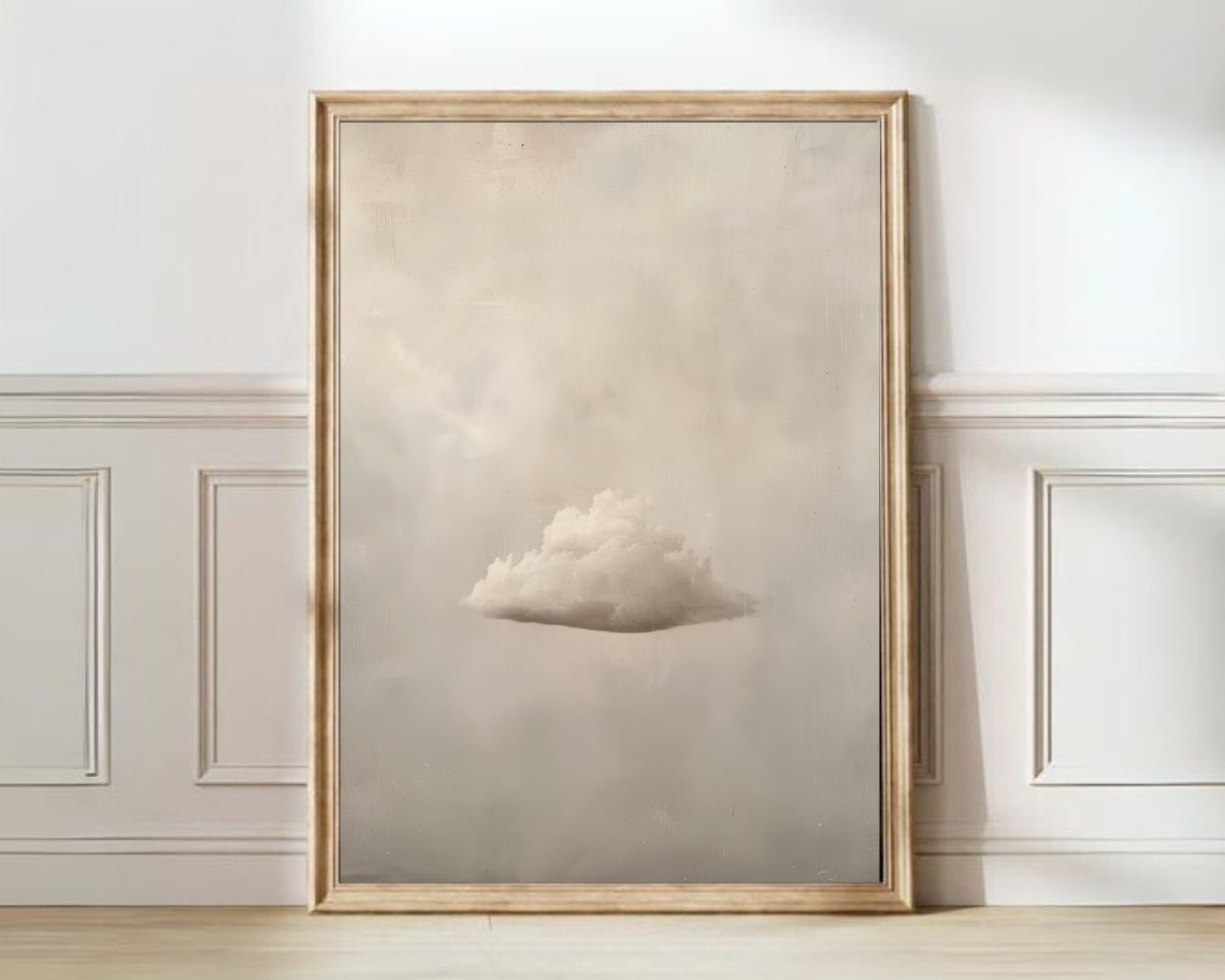 Single Beige Cloud In Minimalist Neutral Sky Painting Poster