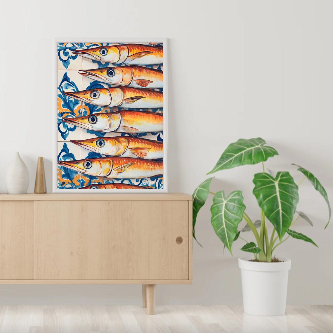 Sardine Fish Illustration Mediterranean Tile Art Colorful Poster - Image 5