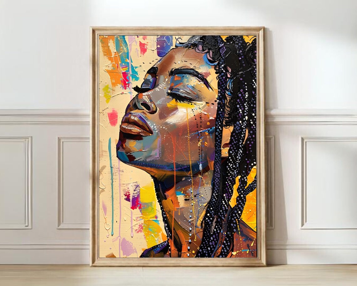 Colorful Black Woman Braids Abstract Pop Art Looking Up Poster