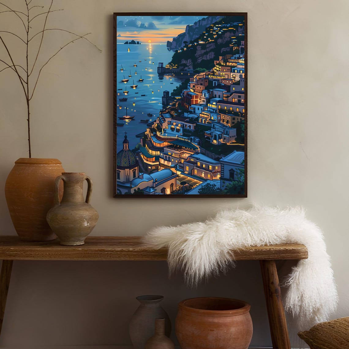 Positano At Night Print Amalfi Print Positano Illustration Positano Travel Poster Amalfi Painting Travel Gallery Italy Print Nursery Print - Image 2