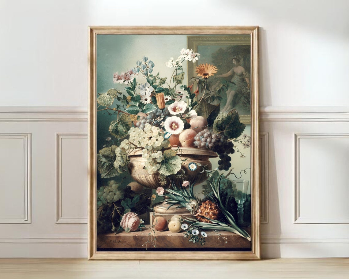 Vintage Flower Painting Eclectic Flower Painting Flower Bouquet Print Eclectic Print Eclectic Gallery Print Pink Flowers Print Farmhouse Art