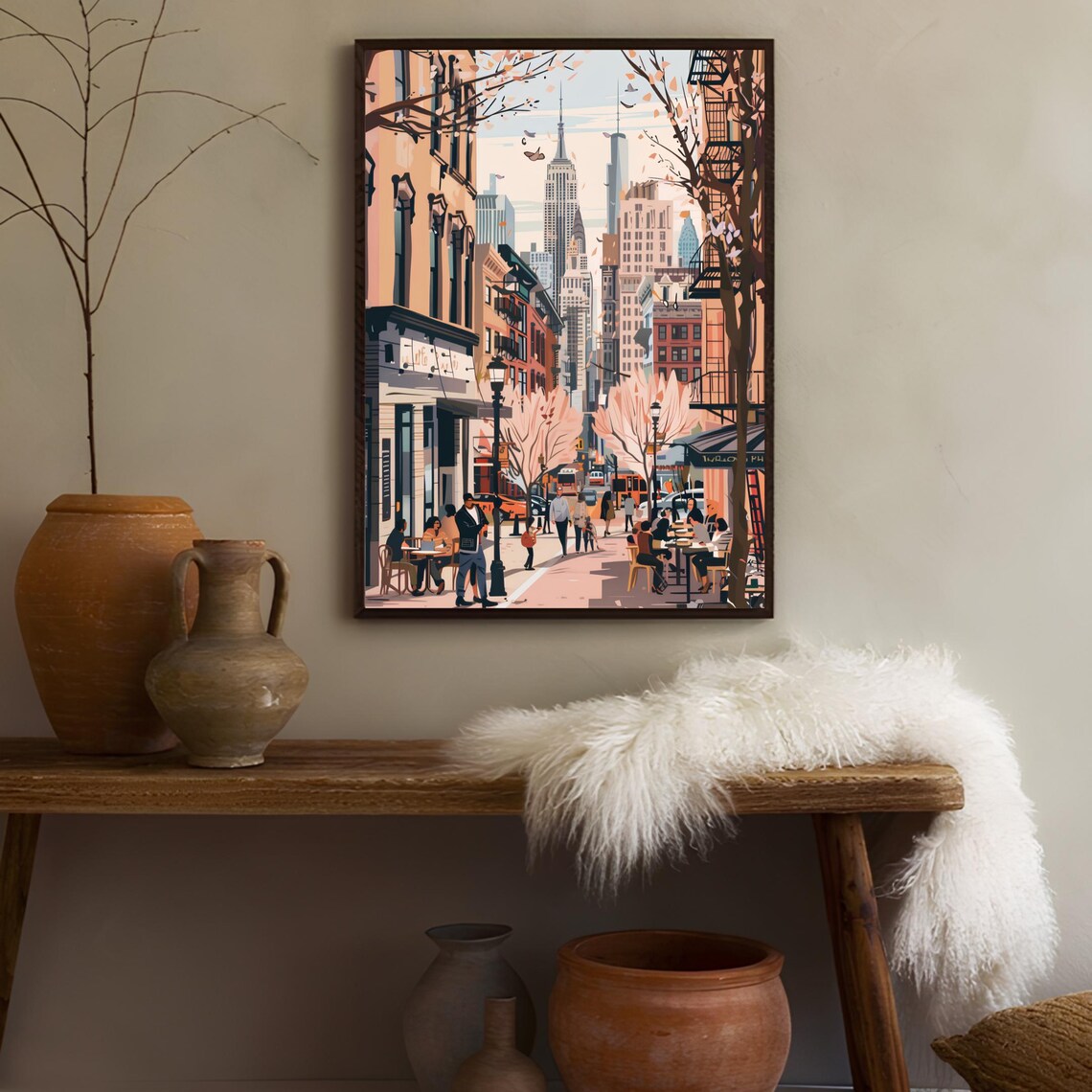 New York City Spring Cherry Blossom Street Illustrated Art Poster - Image 2