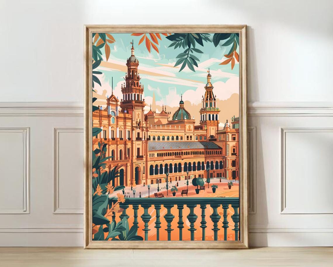 Seville Print Sevilla Illustration Spain Travel Poster Sevilla Poster Andalusia Print Seville Gift Andalusia Illustration Nursery Print