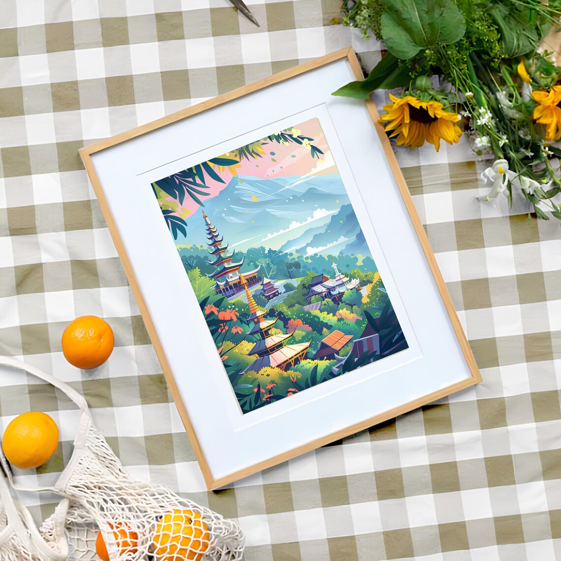 Chiang Mai Thailand Pagoda Temples Mountain Landscape Art Poster - Image 3
