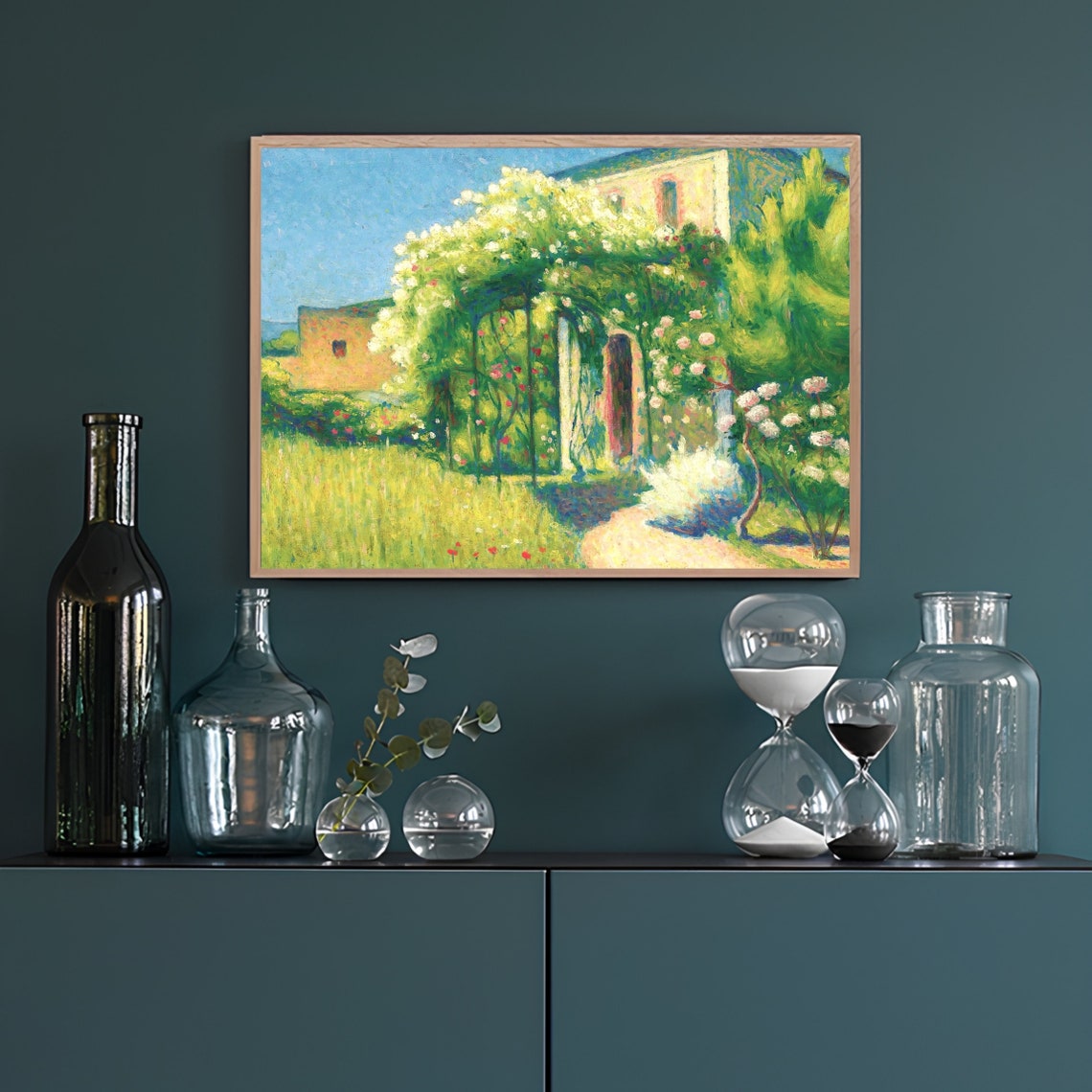 Vintage Eclectic Painting Eclectic Landscape Print Eclectic Gallery Green Print Green Painting Green Farmhouse Painting Country Art Print - Image 3
