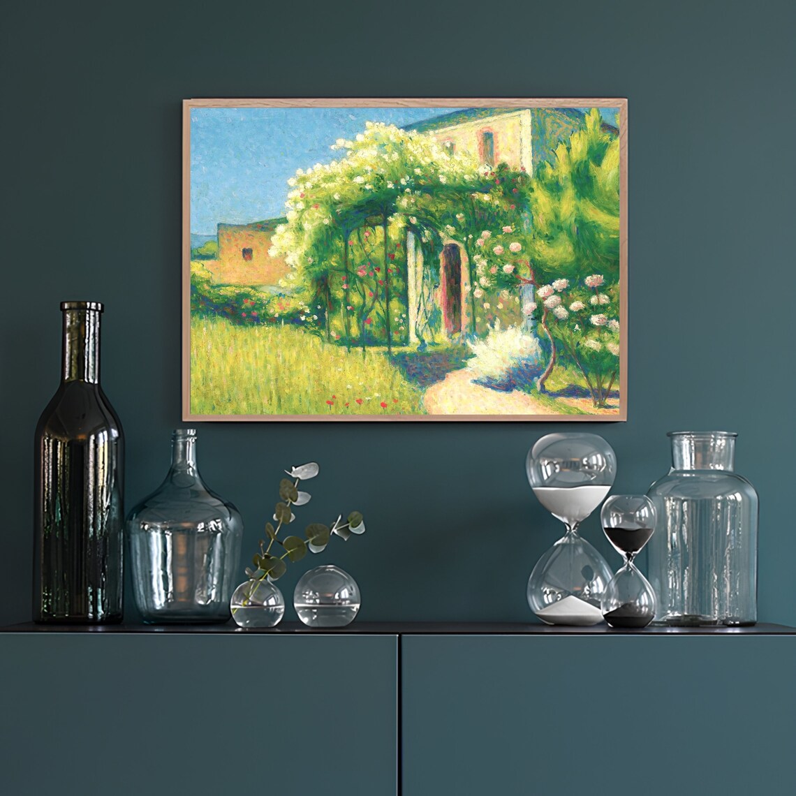 Vintage Sunlit Garden Pergola With Blooming Roses Villa Poster - Image 3