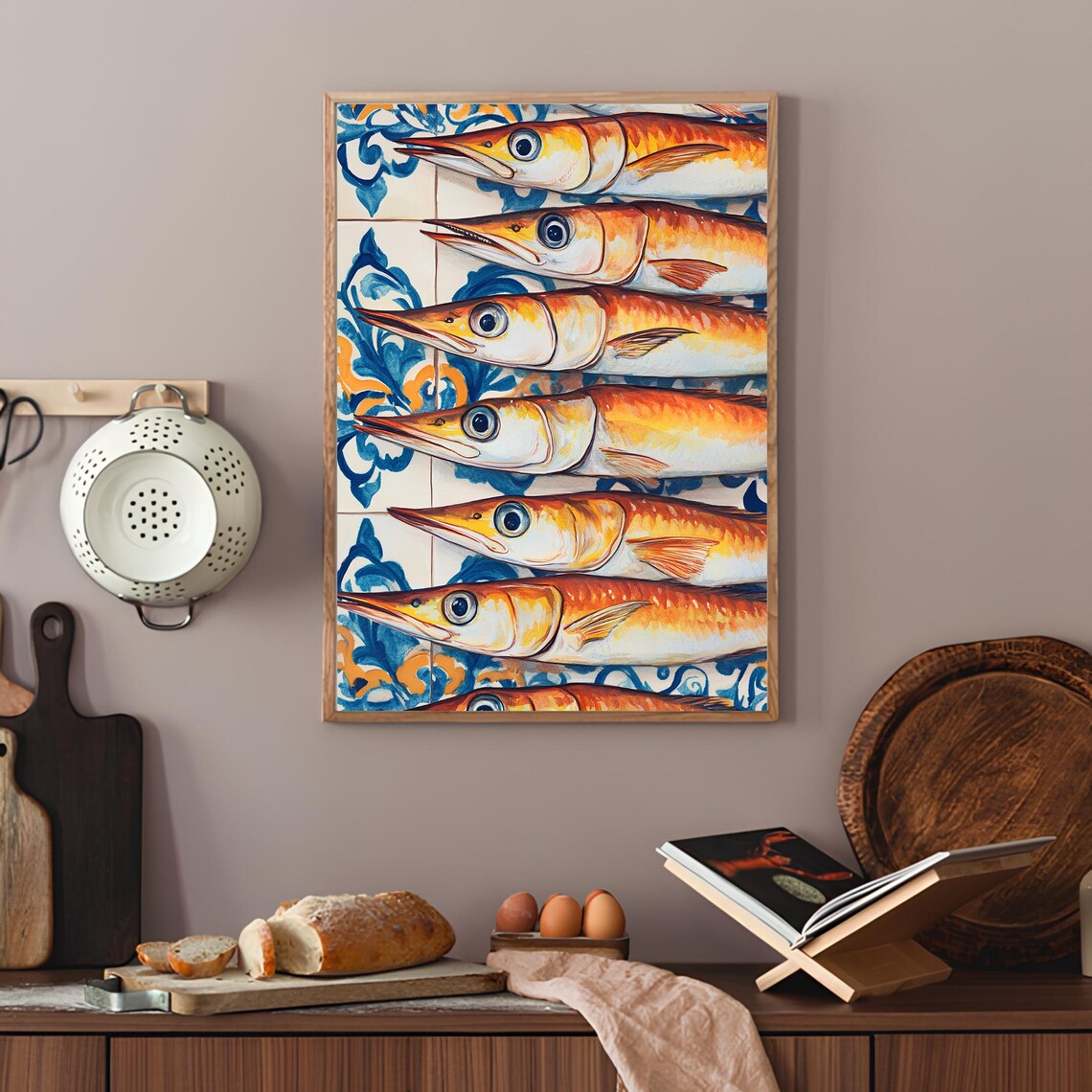 Sardine Fish Illustration Mediterranean Tile Art Colorful Poster - Image 6