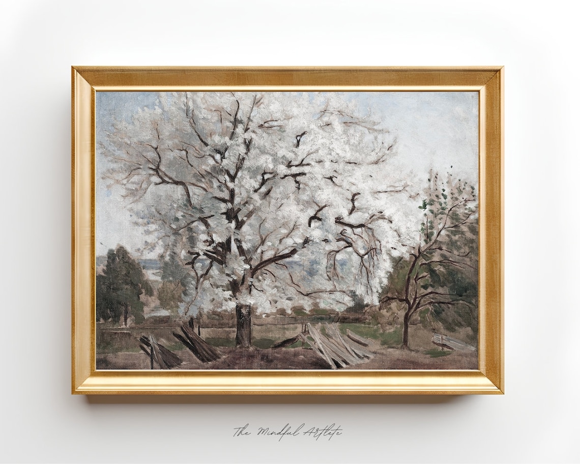 Vintage Meadow Landscape Print, Farmhouse Decor