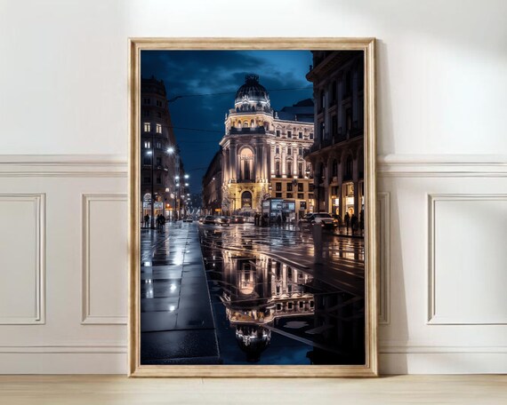 Milan Night Street with Dome Building Reflections City Poster