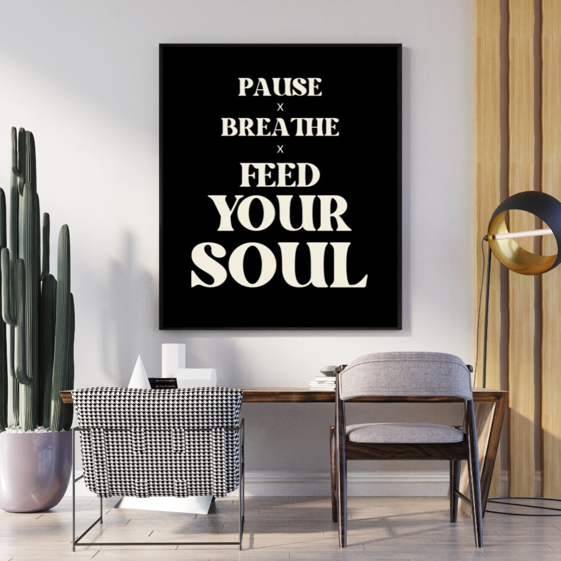 Pause Breathe Feed Your Soul Bold Black Minimalist Quote Poster - Image 2