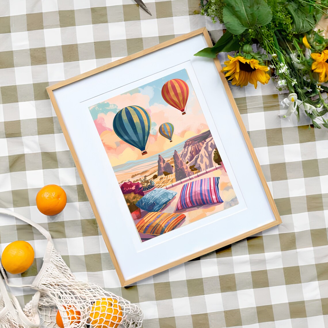 Cappadocia Turkey Hot Air Balloons Over Valley Terrace View Poster - Image 3