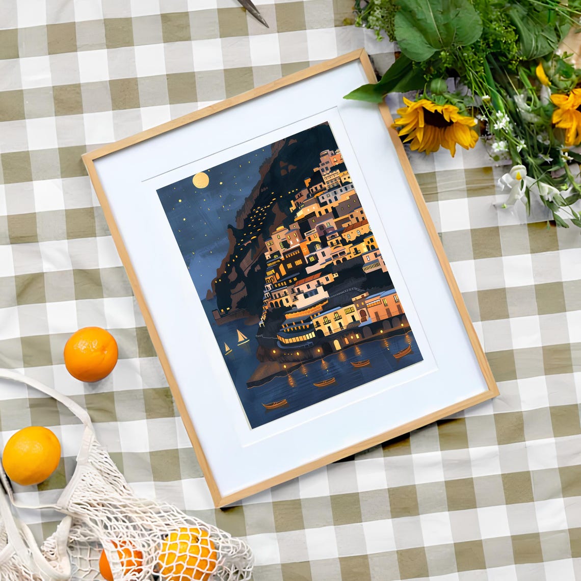 Positano At Night Print Amalfi Print Positano Illustration Positano Travel Poster Amalfi Painting Travel Gallery Italy Print Nursery Print - Image 3