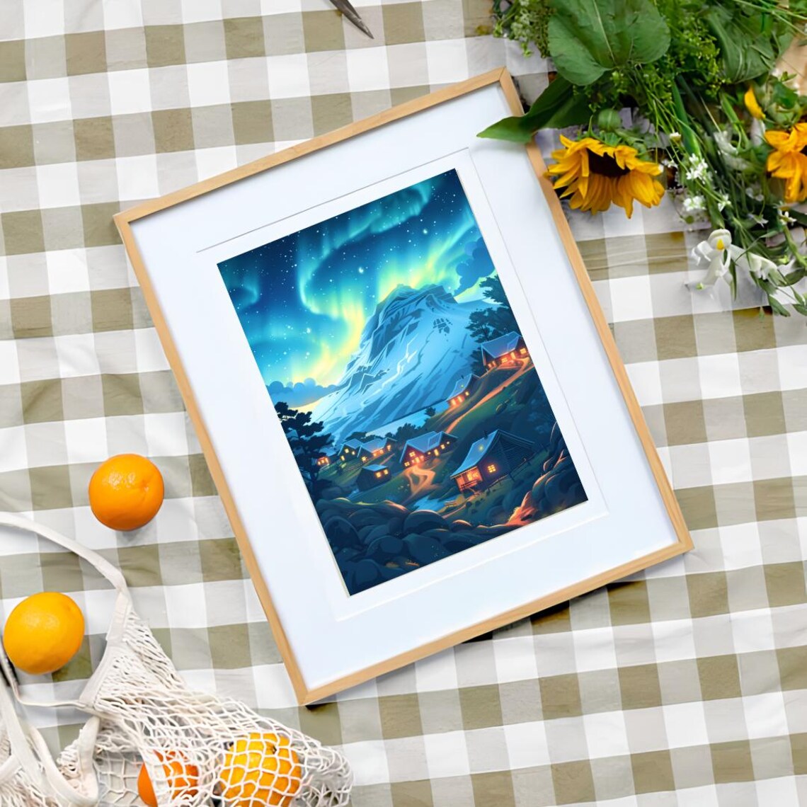 Iceland Northern Lights Over Snowy Mountain Village Night Poster - Image 3