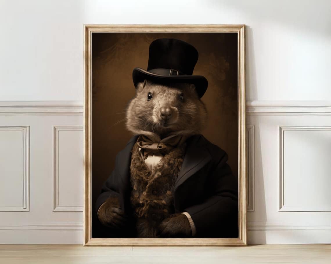 Victorian Gentleman Quokka in Top Hat and Tailcoat Portrait Poster