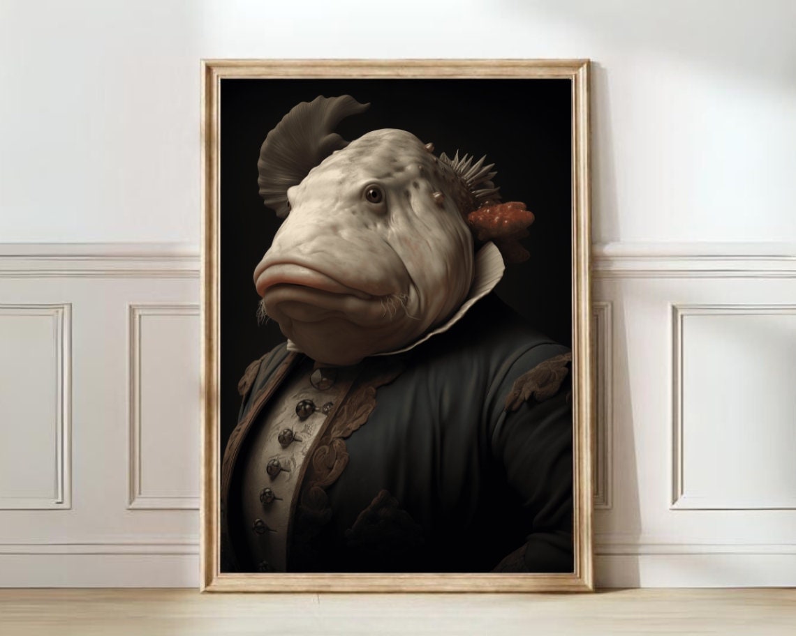 Victorian Blobfish Gentleman Portrait In Tailcoat Dark Gothic Poster