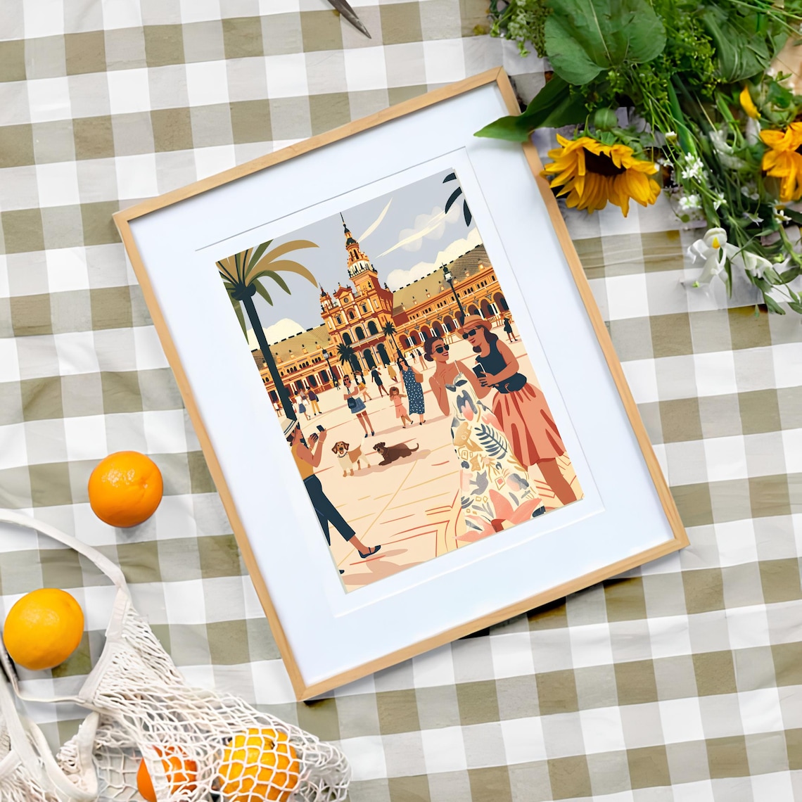 Seville Spain Plaza de Espana Sunny Day Visitors Scene Poster - Image 3